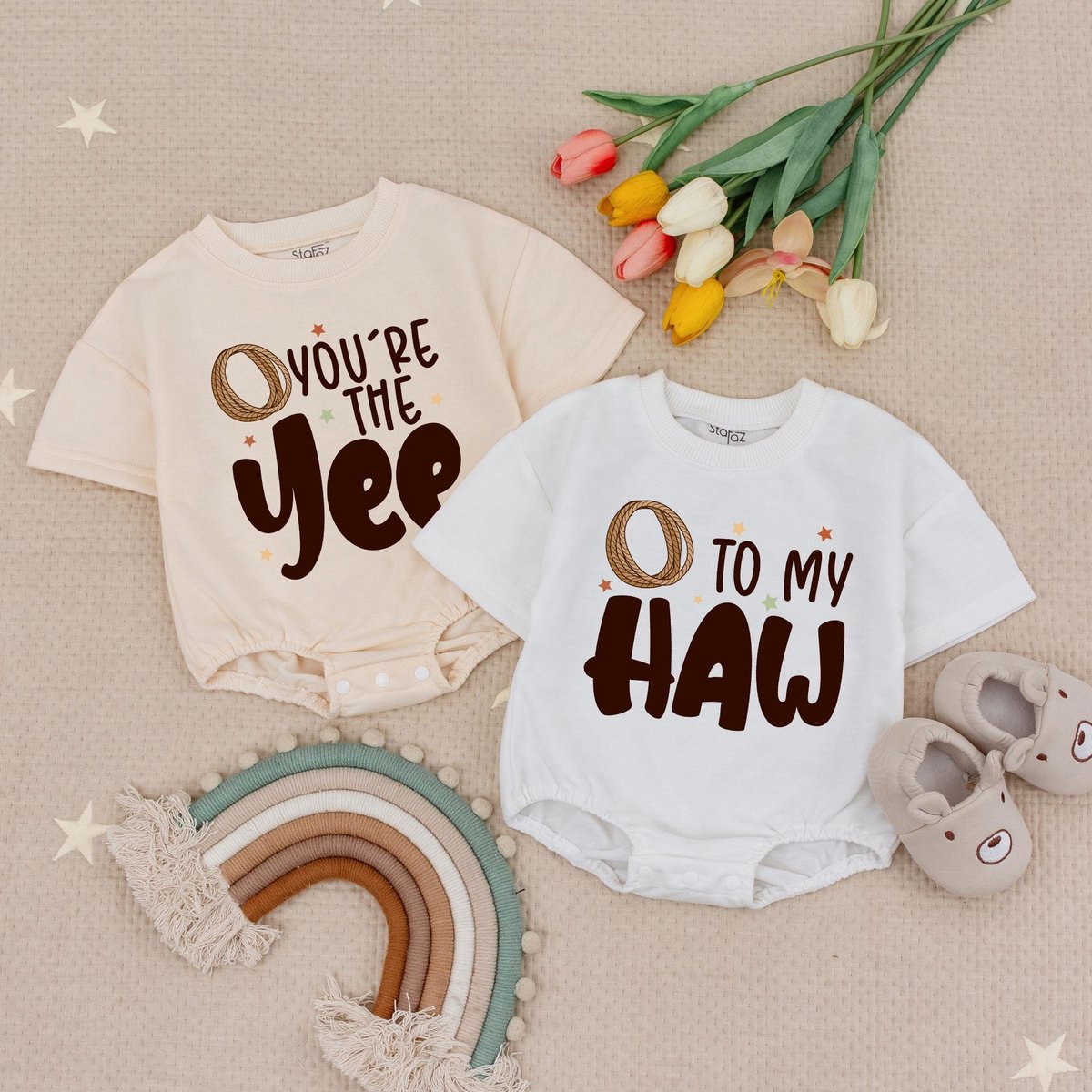 You're The Yee To My Haw Twins Baby Romper Set Matching Western Baby Bodysuits Funny Cowboy Twins O